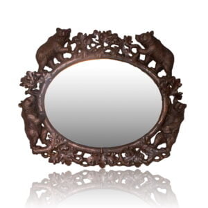 Overview of the Antique Large Swiss Black Forest Wall Hung Bear Mirror