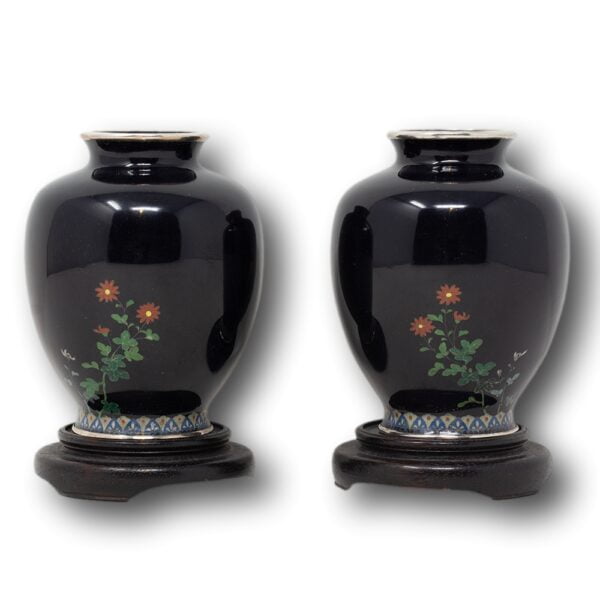 Rear of the Japanese Cloisonne Enamel Vases Ando Company (att.)