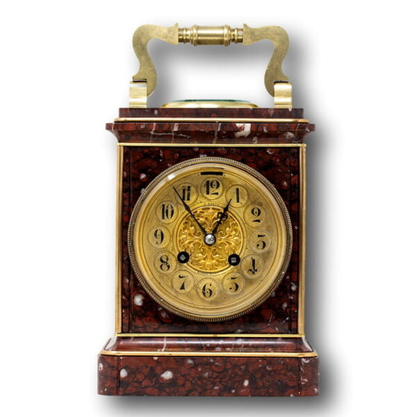 Front profile of the oversized rouge marble carriage clock