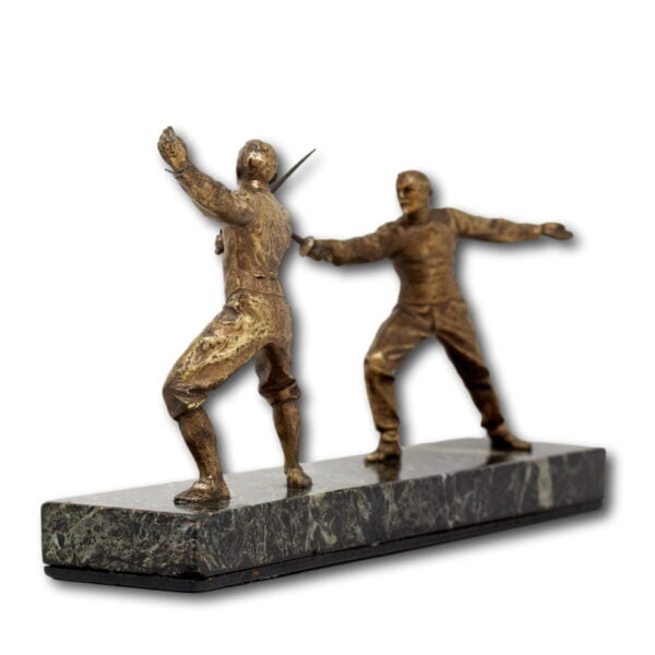Side profile of the French fencing bronze figure
