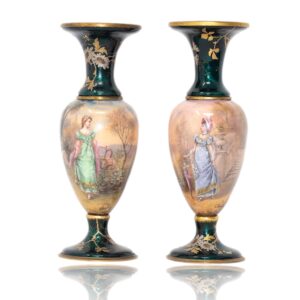 Front of the Antique French Limoges Enamel Vases