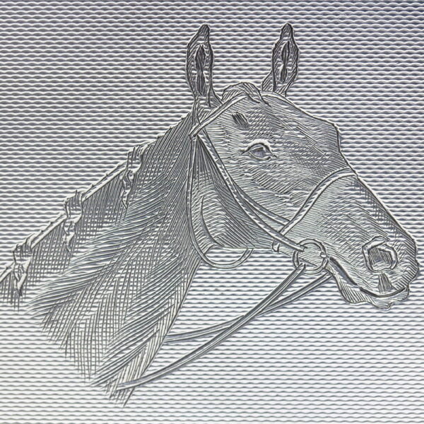 Close up of the horse on the front of the cover of the Asprey Cigarette Case