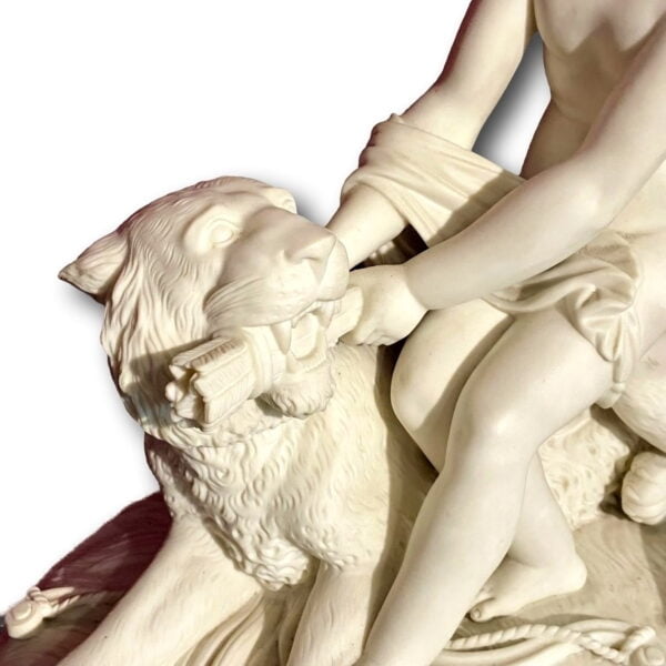 Close up of the lion on the Power of Love Parian Ware Figure