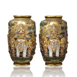 Japanese Meiji Period Satsuma Floor Vases by Arai
