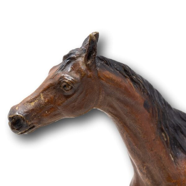Close up of the Austrian cold painted bronze horses head side on