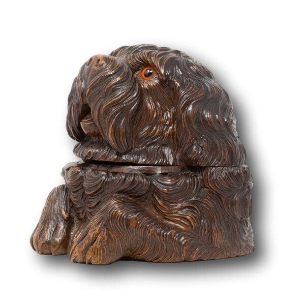 Front overview of the large sized Swiss Black Forest Dog tobacco jar