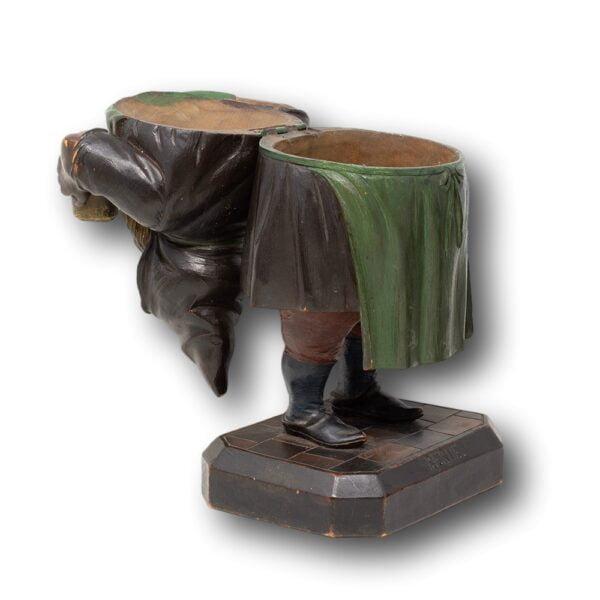 Overview of the Swiss Black Forest Gnome Tobacco Jar revealing the hollowed out centre