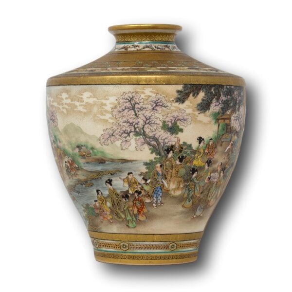 Rear scene on the Japanese Satsuma Vase painted by Okamoto Ryozan for the Yasuda Company