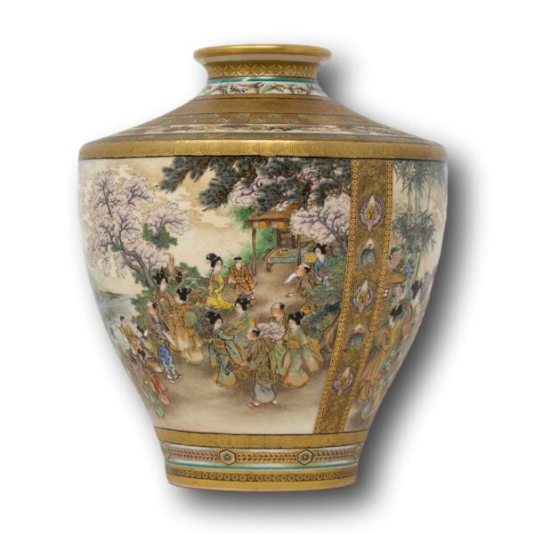 Rear scene on the Japanese Satsuma Vase painted by Okamoto Ryozan for the Yasuda Company