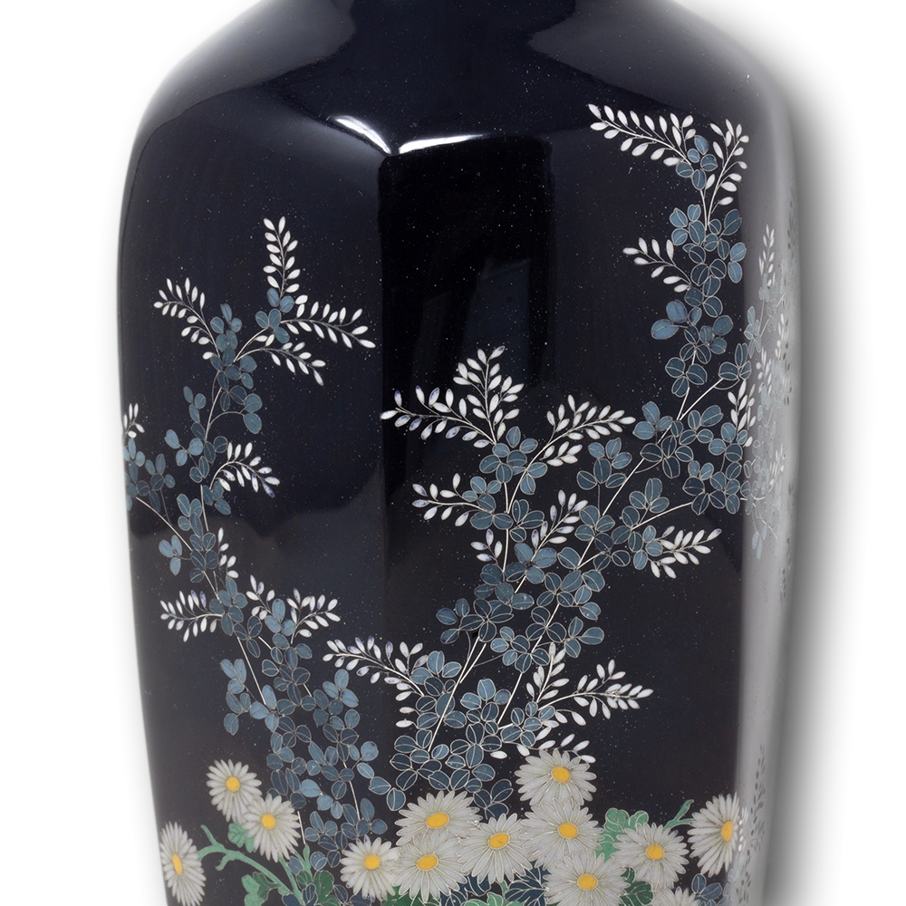Close up of the flower decoration on the Japanese Cloisonne Enamel Vase