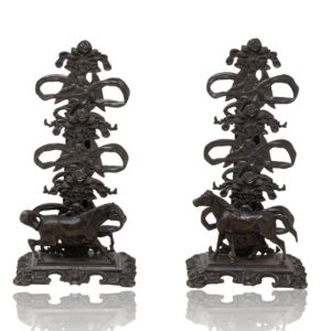 Front view of the Pair of Bronze Letter Holders with Horses and Nymphs
